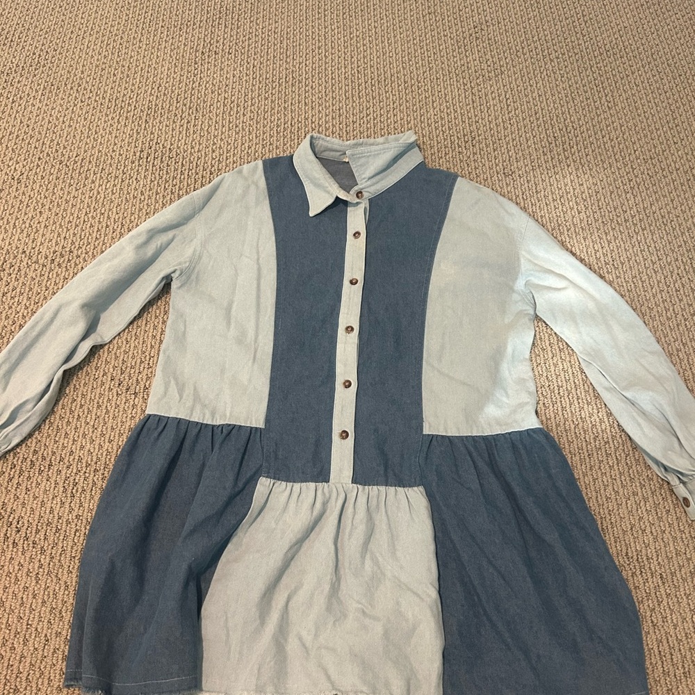 Two-Tone Blue Button-Up Dress